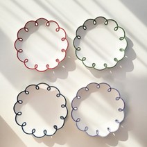 커브드로잉 레트로 플라워 접시 브런치 디저트 꽃무늬접시 플레이팅 빈티지그릇 빈티지접시, 퍼플