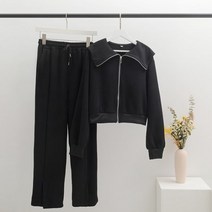 여성용 캐주얼 스포츠 투피스 슈트 짧은 지퍼 스웻셔츠 코트 및 루즈 와이드 레그 팬츠 세트 세련된 슬릿 세트 스트리트웨어 패션