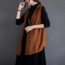 미디 롱 니트가디건 뚱뚱한 캐쥬얼 후드 민소매 나시 봄가을 외 상의 조끼베스트 코트 여성 724563420