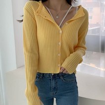 여성 가을 가디건 베이직 데일리 우레드 골지라운드