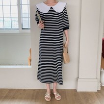 폰시크 데일리 봄이오나봄 러블리한 단가라 카라 반팔 롱 원