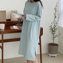 [KT알파쇼핑][애슬릿] 국내 생산 여성 캐주얼 맨투맨 라운드 넥 봄 롱 원피스