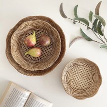 감성소품 라탄 케인 플라워트레이 3종 홈카페 웨이브 라탄바구니 라탄바스켓, L-30cm