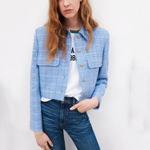 자라 ZARA 스트럭처 크롭 블레이저 트위드 하늘색 숏 자켓