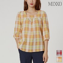 미쏘 스퀘어넥 체크 5부 블라우스 MIWBL9505A