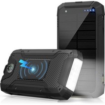 DJKK 태양광 충전기 보조베터리 36800mAH 방수 Qi 15W 휴대용 무선 내장 듀얼, Black