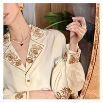 여자 청남방 블라우스 여성 수 놓은 셔츠 레트로 탑 Blusas Ropa De Mujer