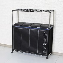 분리수거함 4P 2단 + 클린커버 가정용 휴지통 재활용 쓰레기통, 블랙
