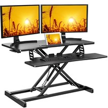 책상 노트북 데스크 높이조절 모션 받침 HUANUO Quick Sit to Stand 데스크탑 가스 스프링 라이저(최대 높이: 19.3인치) 듀얼 컴퓨터 모니터 및 노트북 워크스