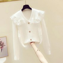 KORELAN KORELAN_ 용 레이스 레이어드 빅카라 블라우스 니트티 가을 겨울 공주처럼