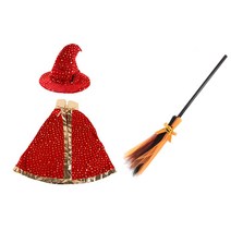 할로윈파티 마녀망토 + 빗자루 세트, 마녀망토(레드), 빗자루(오렌지), 1세트