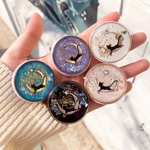 문크리스탈 레진 자개 펄 큐빅 고양이 핑거 그립 스마트톡 톡 홀더, 핑크