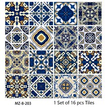 붙이는 타일 방바닥 16pcs 수채화 그림 스타일 벽 스티커 주방 Backsplash 옷장 욕실 방수 필 & 스틱 아트, 07 MZ-8-203_01 20cmX20cmX16pcs