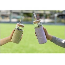 Teaboco-S 티보코 유리 텀블러 대나무뚜껑 커피 스무디 보바 버블티 컵, 700ml, sage(purple)