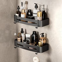 쓰리오브어스 무타공 알루미늄 욕실 일자선반 O형, 블랙 기본형, 2개