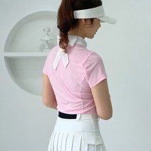 여성골프 티셔츠 기능성 배색 리본 하프넥 반팔티 여름 연습복 라운딩