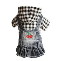 애견자켓 강아지자켓 강아지옷 XS-2XL 데님 개 옷 카우보이 애완 동물 강아지 코트 작은 의류 청바지 조끼, 13 Black Plaid Cherry_05 XL