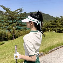 엠엠스포츠 여성 오트 리본 골프썬캡 스트랩 골프 모자 선바이저, 베이지