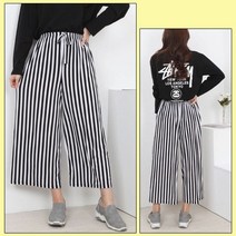 여자 여성 말라보이는 스트라이프 줄무늬 9부 통바지