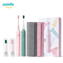치면착색제 교정용왁스 치과용 고리 유아 아기치실 usmile y1s 음파 전동 칫솔 충전식 방수 자동 칫솔 교체 헤드 스마트 타이머 성인용, 녹색과 분홍색