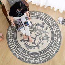 프리미엄 H 로고 그레이 옐로우 명품 대형 원형 러그 카페트