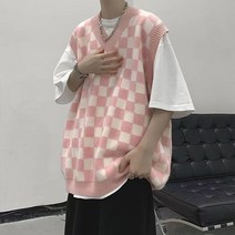 남성 바둑판 체스판 체크무늬 조끼 롱 오버핏 빅사이즈 루즈핏 스트릿 힙합