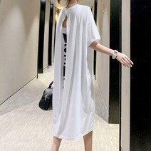 뒷면 영어 프린팅 트임 롱기장 원피스 신축성 트렌디