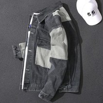 남자 자켓 가을 접합 배색 데님 재킷 남성 유행 루즈핏 툴링 복고풍 가운