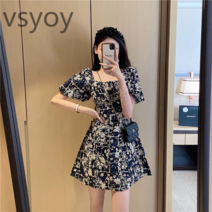 vsyoy 여름 드레스 꽃 드레스 정원 한국 스타일 소녀 학생 Ins 유행 대학 스타일 모네 프랑스 첫사랑 Platycodon Grandiflorum 드레스