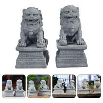 나무 조각품 정원 조각품 브론즈 조각품 foo shui feng figurine 미니어처 돌 사자 조각 장식 보호자 중국 번영 장식 pair fu mini figurines, 회색, 4.5x3cm