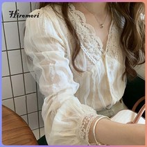 Hiromori 브이넥 레이스 블라우스 상의