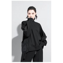 여성 긴팔 티셔츠 다크 블랙 사이즈 여성 맞춤형 조립 긴팔 티셔츠 길거리 패션 브랜드 스커트 칼라 상의 트렌드