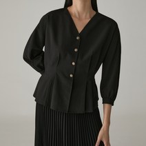 3여성)올리비아로렌 허리핀턱과 뒷밴드 자켓형 블라우스 VOCNLXM3141