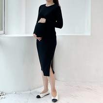 만삭촬영원피스 긴팔 주수원피스 블랙 옆트임 신축성좋은 부들 만삭사진원피스