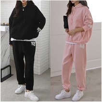 러브포텐 오버핏 여성 [기모안감] 후드맨투맨티+조거팬츠 트레이닝복세트 국내제작 2컬러 빅사이즈 커플룩 겨울 기모 츄리닝 상하의 세트