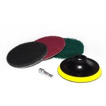 전동드릴용 청소 수세미 3종 x 75mm + 백업 패드 + 연결 어댑터 세트, 회색 + 적색 + 녹색, 4세트