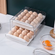 서랍형냉장고 달걀 수납함 냉장고 사층 80개 넣을 수 있어요, 화이트, 달걀 32개를 담다