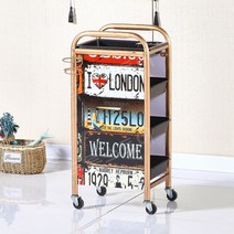 골드 프레임 5단 미용실 츄레이 미용 트레이 가위 정리대 기자재 카트 웨건, N