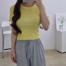 골지 라운드 프릴 반크롭 반팔티 6색