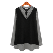 허밍퍼플 여성용 2991-로브 ST 차이나 BL 빅사이즈 블라우스 셔츠 남방 스트라이프 줄 무늬 날씬한 큰언니 여자옷 여성의류