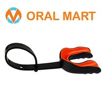 Oral Mart Black/Orange Sports Mouth Guard with Strap (Ice Hockey/Football/Lacrosse) - Strapped Mouth, Adult (Age 11 & Up)