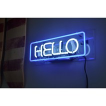 미니간판 카페 라운지 아크릴 LED 감성 조명 무드등 네온사인 주문제작, HELLO(흰색 텍스트 파란색 프레임)