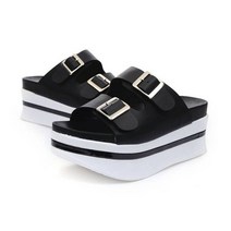 이피탑 7CM 키높이 통굽 투벨트 여성 버클 슬리퍼