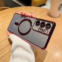 갤럭시 S21 울트라 휴대폰 쉘 마그네틱 Galaxy S21Ultra 보호 커버 전기 도금 투명 s22 + 고급 실리콘 모든 항목을 포함하는 낙하 방지, 삼성 갤럭시 S21, 03.와인레드
