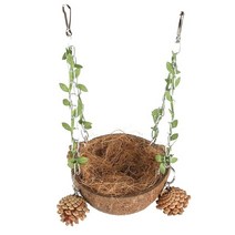 새장 앵무새 용품 K5DC 행잉 버드 하우스 번식 둥지 새 그네 장난감, [01] with shredded coconu