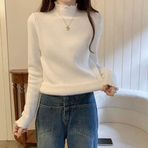 코지 로맨티스트 물결 골지 목폴라 이너티 니트