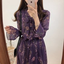 여성 가을 슬리밍 꽃무늬 쉬폰 원피스 SH 13