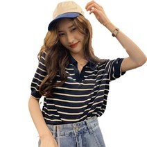 데이홀릭 제너 스트라이프 카라 반팔니트
