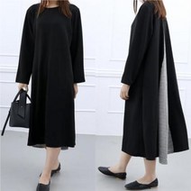 [실버캣] 여성 빅사이즈 뒷면 브이라인 체크패턴 포인트 깔끔 롱 원피스