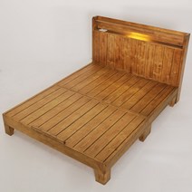 아레다 베르나 LED 통원목 평상형 침대 프레임, 내츄럴